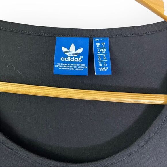 Adidas Black Ruffle Logo Blouson Mini Casual Tee Shirt Dress Drawstring Waist - Picture 8 of 10